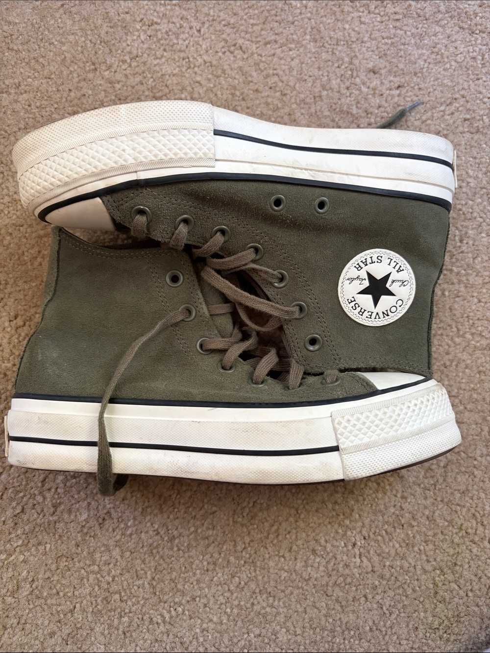 Converse All Star Green Suede Platform High Top Sneakers Size 7 Chuck Taylors